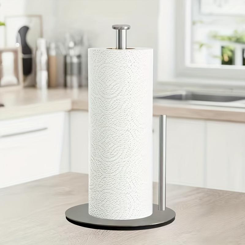 Premium Stainless Steel Paper Towel Holder, Silver Color Kitchen Roll Organizer, Countertop Roll Dispenser with Weighted Base