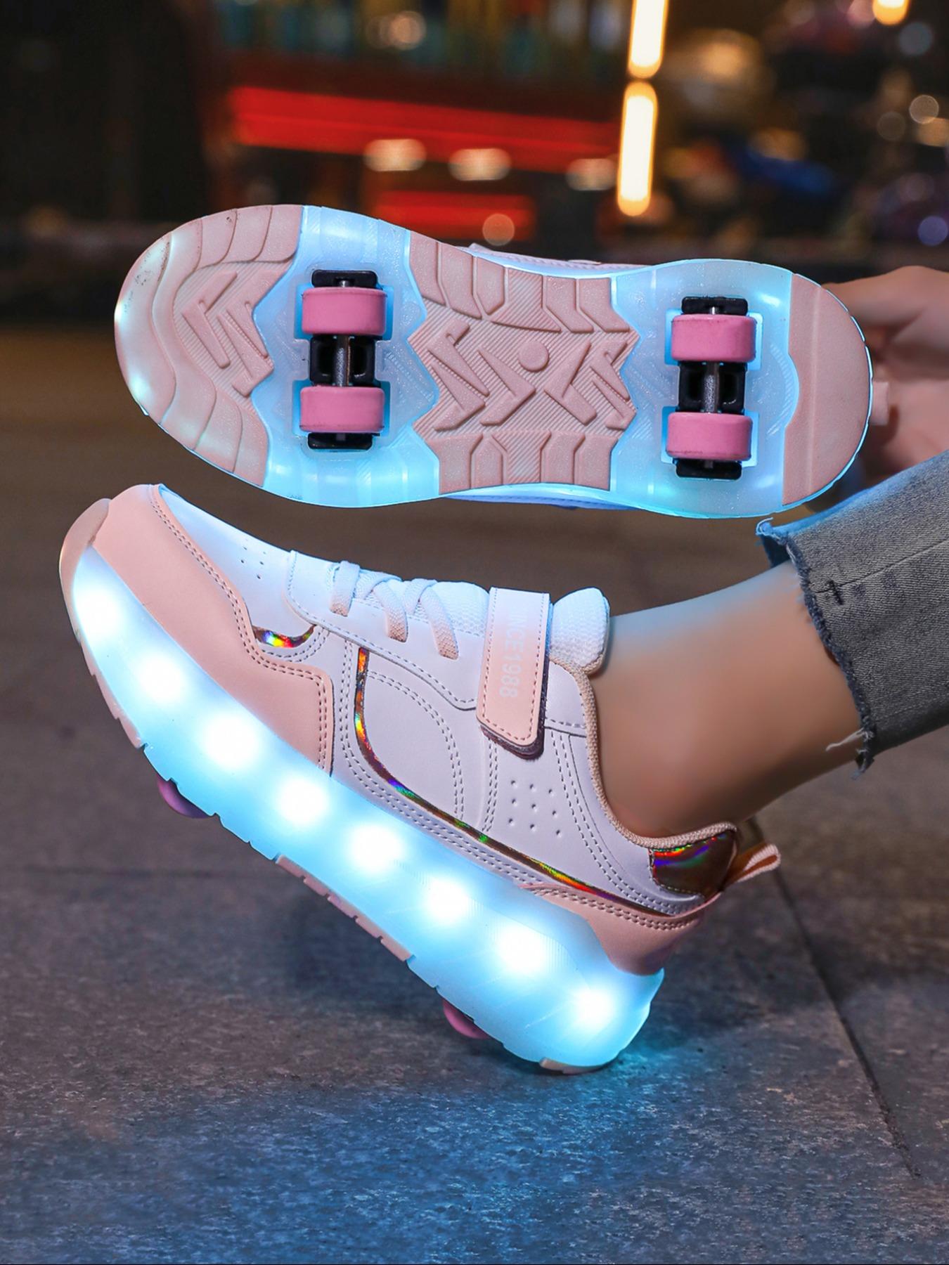 LED Light-Up Roller Skates, PU Leather Four-Wheel Inline Skates, USB Rechargeable, Detachable Wheels, All-Season Casual Shoes, Skating Shoes