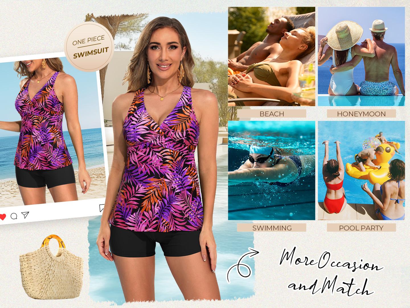 Aqua Eve Tankini Swimsuits for Women- Flowy Two Piece Bathing Suit with Shorts Tummy Control Swimwear