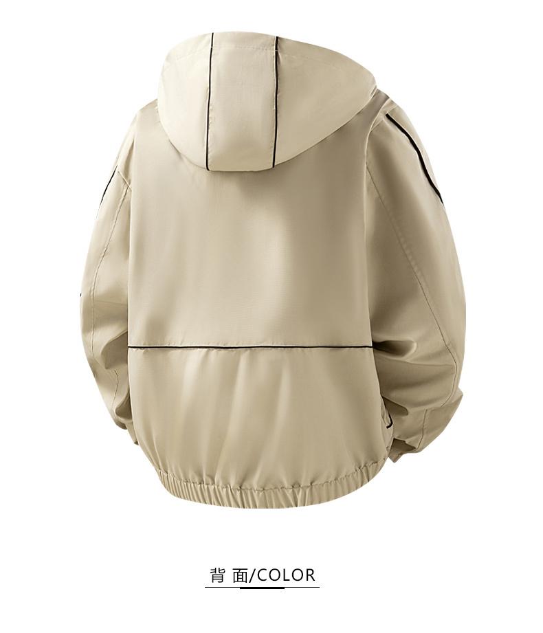 Fashion Men Lightweight Hooded Windbreaker Jacket, Stylish Contrast Curved Piping Design, Relaxed Loose Fit, Minimalist All-Match Windproof Outer Coat Perfect For Spring Autumn Street Looks