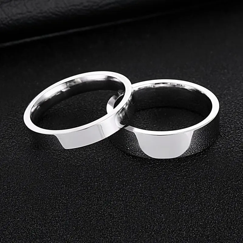 Customizable Text Engraved Stainless Steel Ring - Modern Minimalist Polished Finish Unisex Couple's Matching Jewelry, Durable Personalized Gift for Anniversary Wedding Engagement