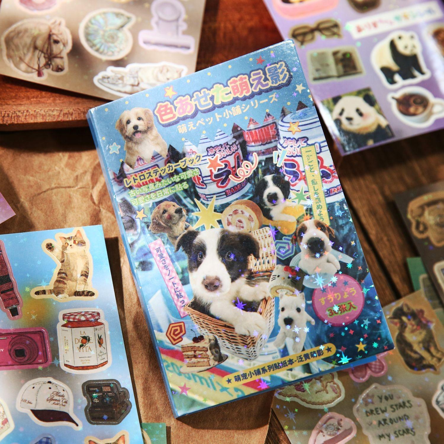 30 Sheets Sticker Book, Copper Paper Material, Cute Pet Series Cat Dog Patterns, Hand Account Decoration, Diary Phone Case Photo Frame Decor