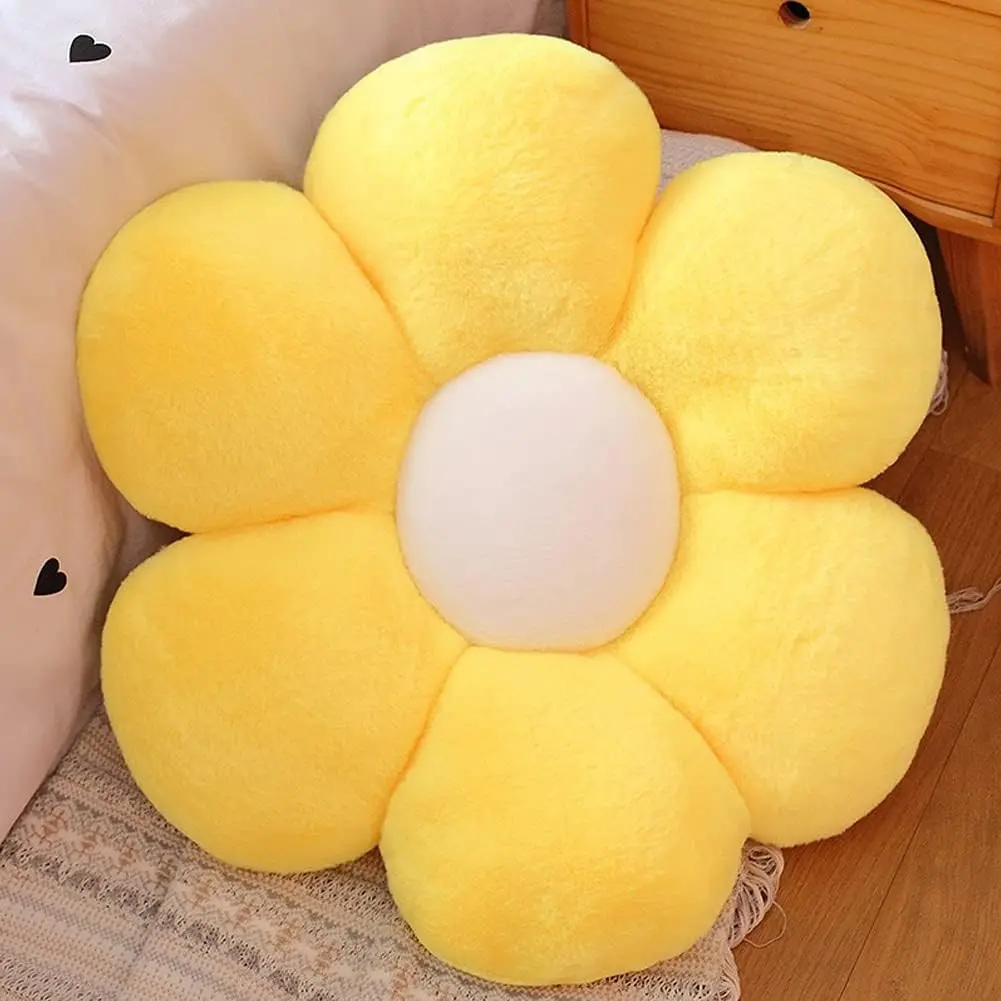 Flower Plush Throw Pillows, Flower Floor Pillow Seating Cushion Toy for Reading, Room, Watching TV (11.8", Yellow-2)