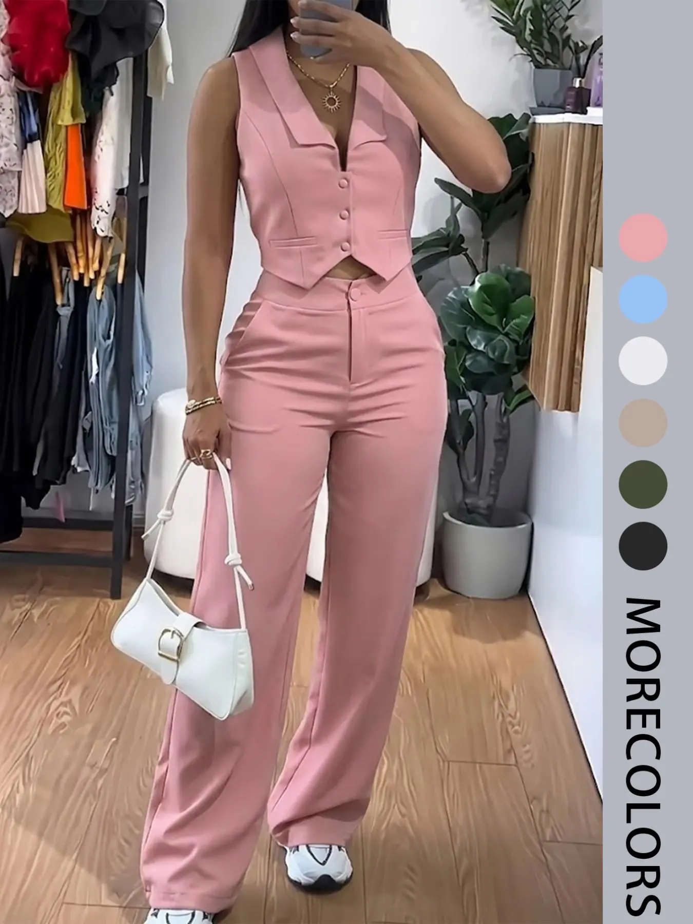New Women's Pants Set, Sleeveless Waistcoat Set, Wide Leg Pants, Mature Elegant Office Style Two-Piece Set, Fashionable and Comfortable