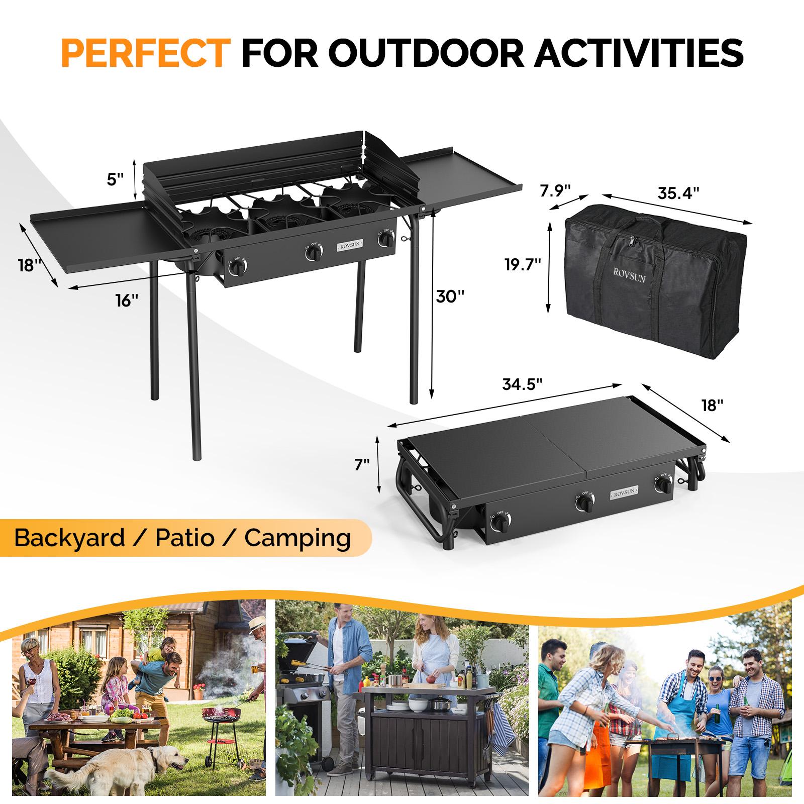 ROVSUN 2/3 Burner Propane Gas Stove with Side Shelf & Carrying Bag, 150,000/225,000BTU Outdoor Burner with Wind Panel & CSA Listed Regulator, Picnic Cooker for Home Patio Cooking Camping Brewing Turkey Frying SpringStatements