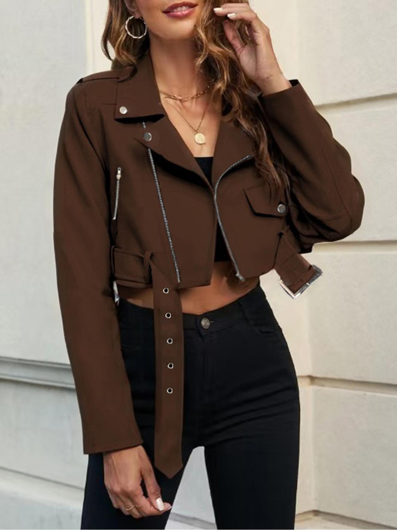 Women's Leather Jacket, Stylish One-Piece Design, Perfect for Casual Wear & Daily Use, Durable Women's Outerwear Apparel