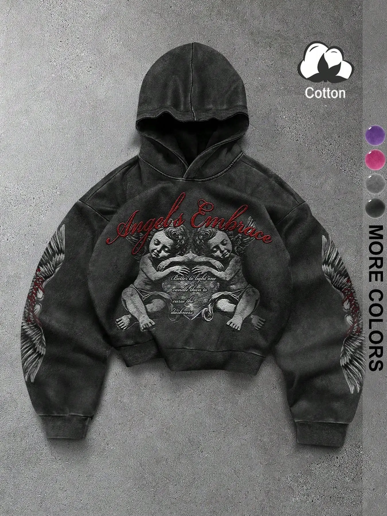 Men's Angel Statue & Wings Graphic Zip-Up Hoodie, Deep Streetwear, Fall City Casual, Winter Long Sleeve, Y2K Style