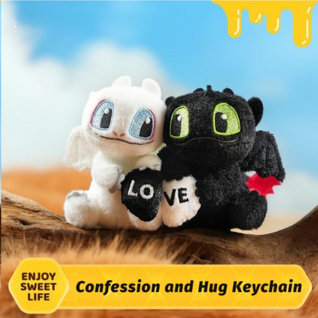 Authentic Collaboration Global Dragon Trainer Toothless Bag Charm,Toothless Love Magnet Hanging Decoration,  Valentine's Day Gift, Couple Keychain.One pair (black + white)