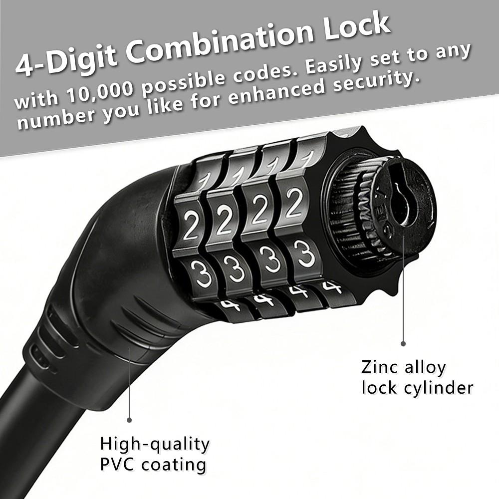 4-Digit Resettable Combination Bike Lock, Bicycle Password Lock, Lightweight & Portable, Multi-Color for Bikes, Helmets, Motorcycles, Scooters, Cabinet, and Gates.