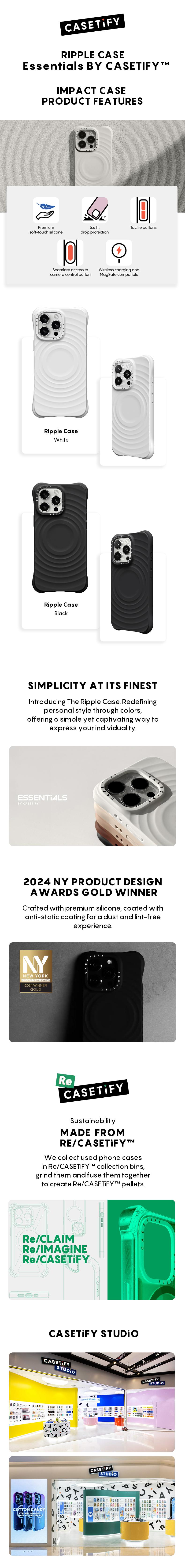 CASETiFY Ripple Case iPhone 16/15/14 Series Magsafe Compatible Silicone Phone Case- Black/White