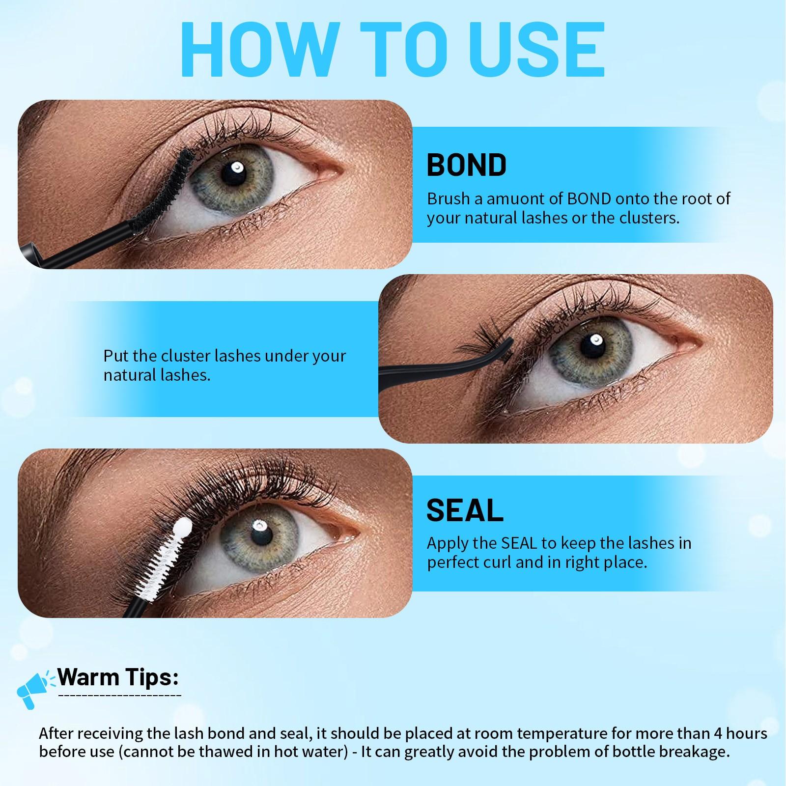 ADORANCE Waterproof Eyelash Glue (10-Count Pack), 2-in-1 Long-Lasting Lash Bond and Seal Glue, Sweat-Proof Eyelash Extension Glue for Cluster Lashes, Waterproof Eyelash Clusters