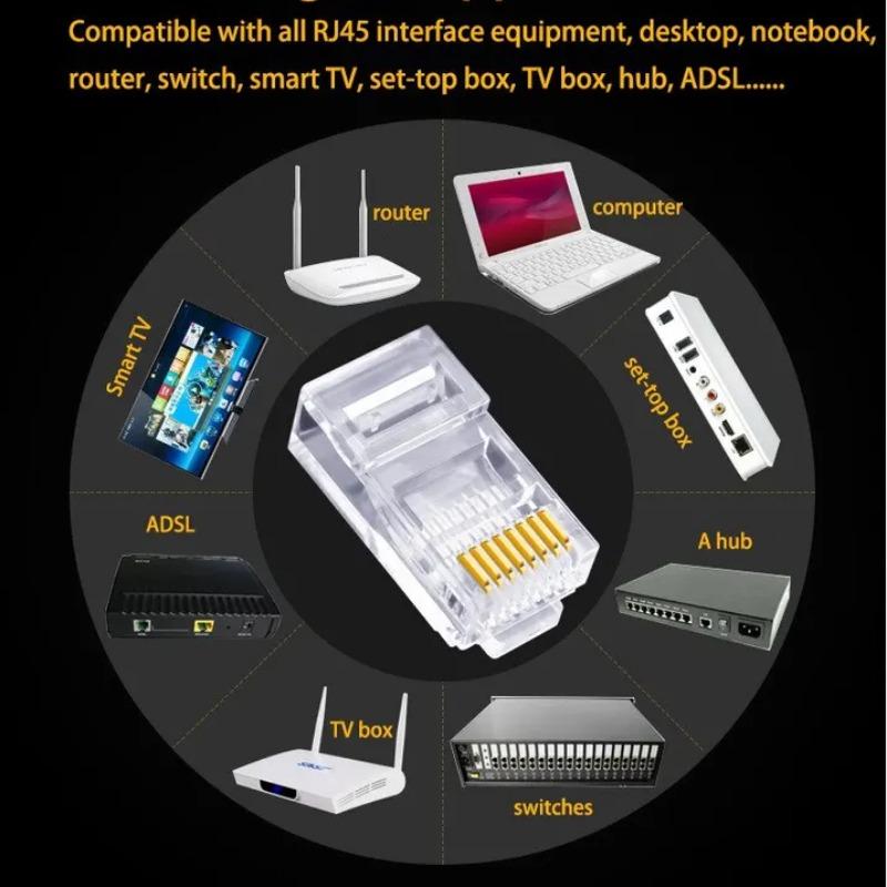 RJ45 Connector, Cat6 Network Unshielded RJ45 Perforated Crystal Head Network Cable, Network Connector, Network Cable Connector