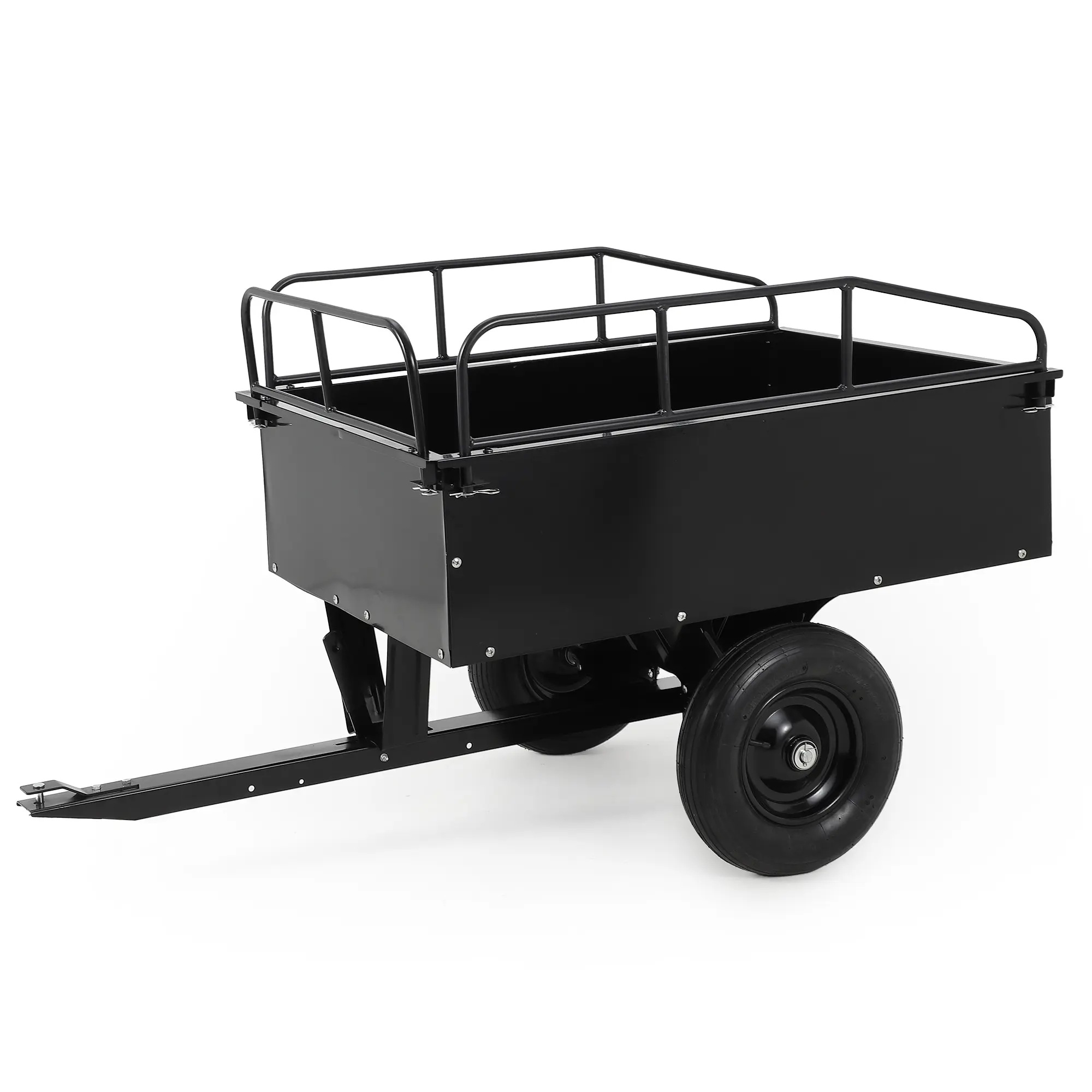Heavy-Duty Steel Garden Dump Cart, 750 LBS Capacity Tow-Behind Utility Trailer with Removable Sides, Universal Hitch & Quick-Release Foot Pedal, 16" All-Terrain Tires, Compatible with ATV, Lawn Mower and Tractor
