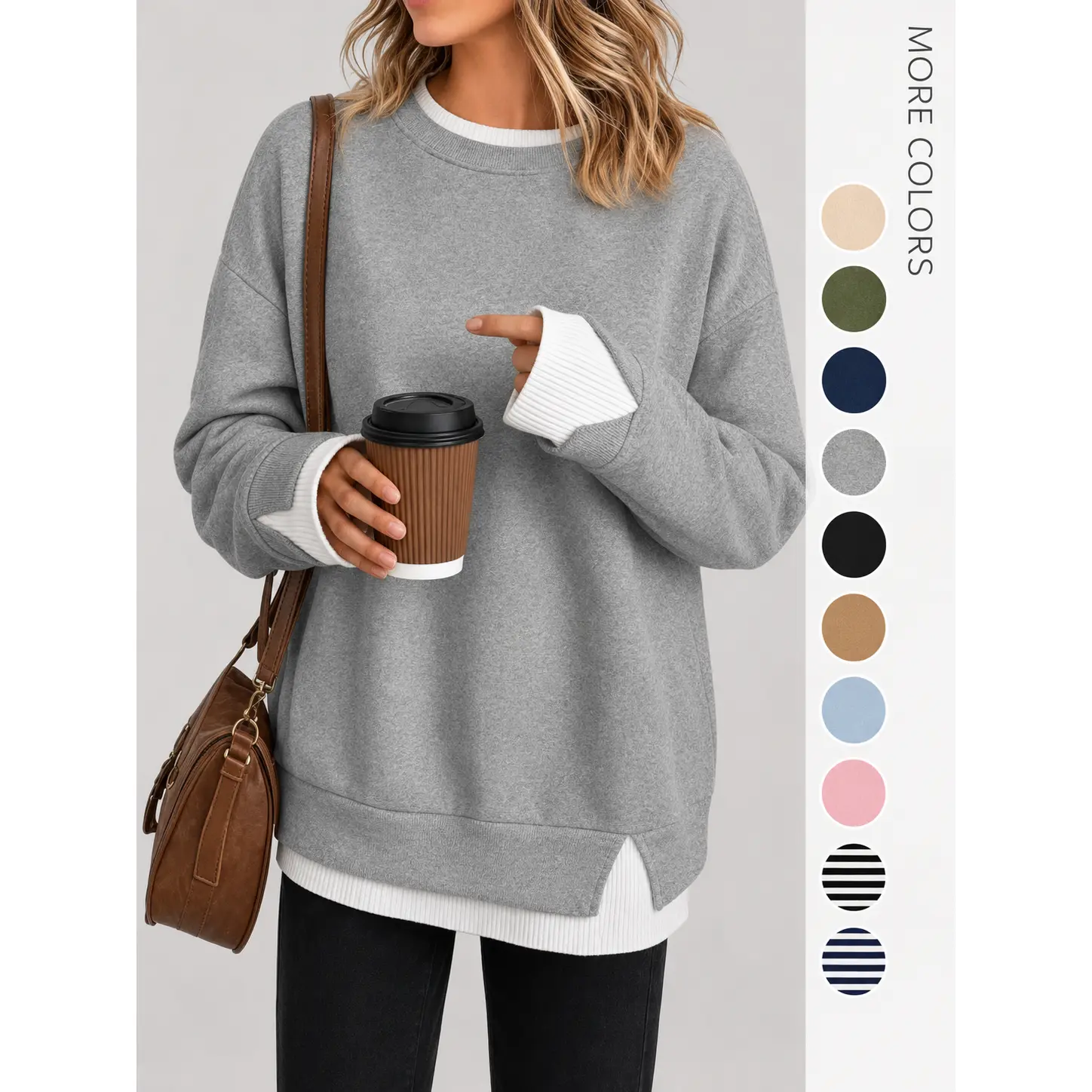 2026 New Women's Round Neck Loose Fit Relaxed Cut Full Sleeve Mid-Length Casual Sweatshirt