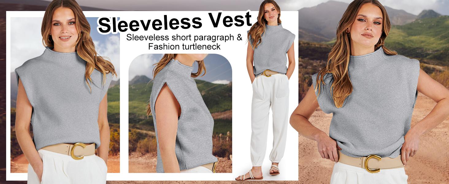 ANRABESS Women's Mock Neck Sleeveless Sweater Vest Casual Solid Cap Sleeve Knit Pullover Tank Tops 2025 Clothes