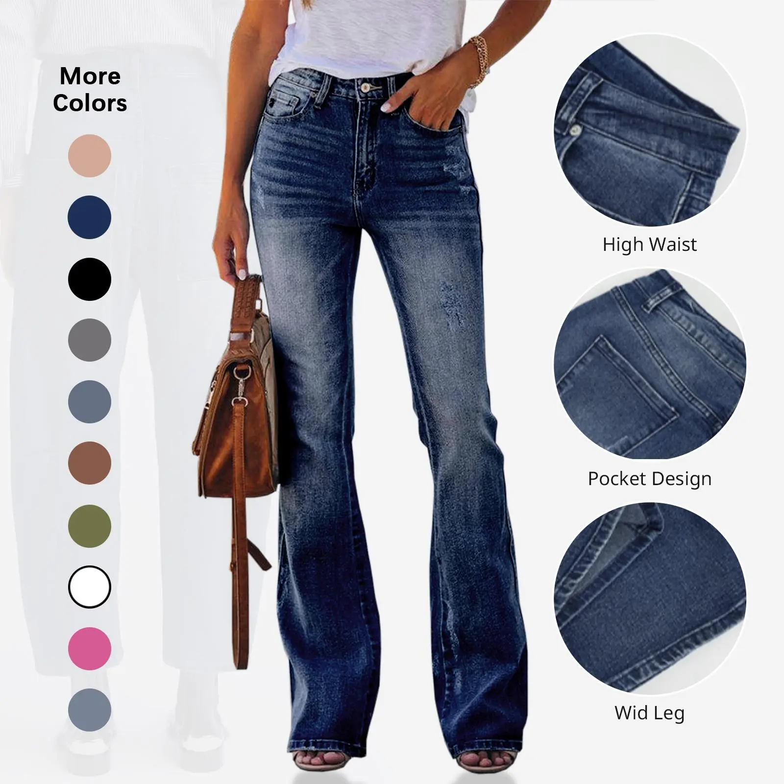 Flowyair Womens High Waisted Jeans Flare Stretch Boyfriend Bootcut Casual Denim Pants