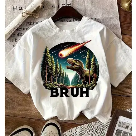 Funny Bruh Dino Dinosaur Meteor Boys T-Rex T-Shirt