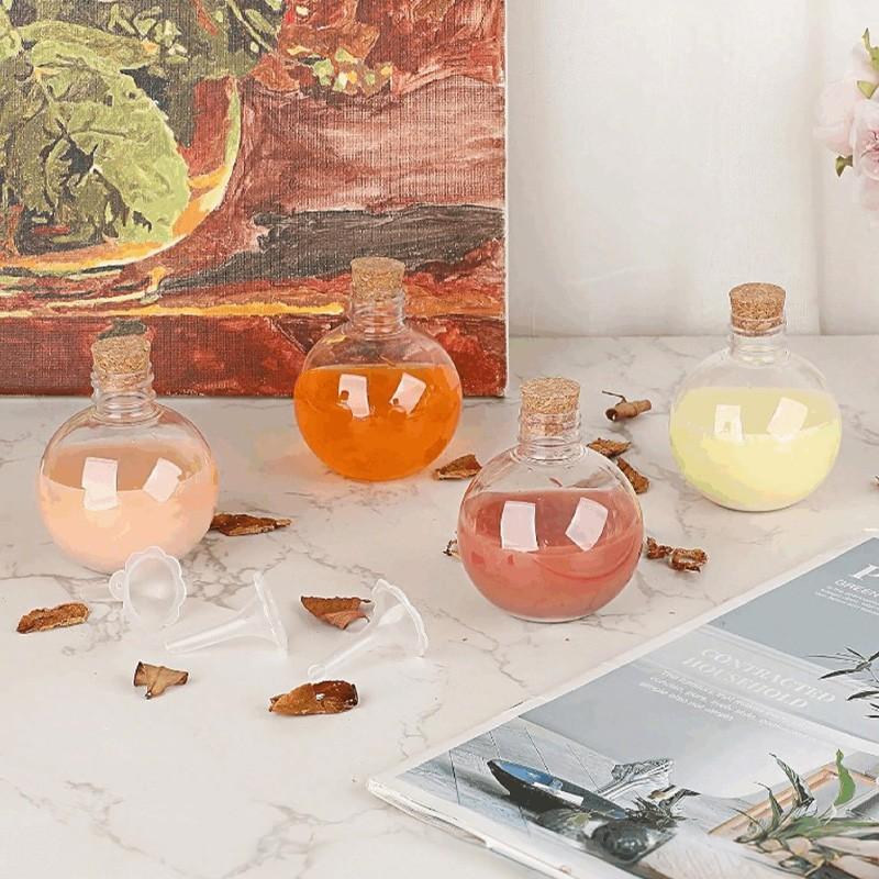 Transparent Plastic Ball-Shaped Potion Bottle with Cork, Sand Art Container, Party Drink Bottle, DIY Craft Bottle, Essential Oil Bottle