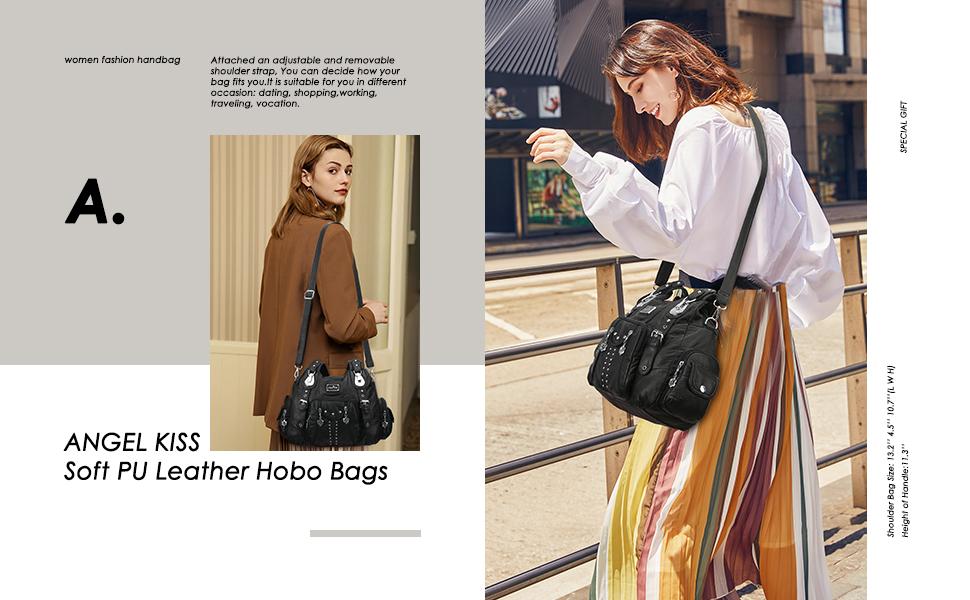Angel Kiss Soft PU Leather Large Hobo Bag for Women - Adjustable Shoulder Strap, Multiple Pockets, Anti-Theft Back Zipper, Casual Handbag Satchel SpringStatements