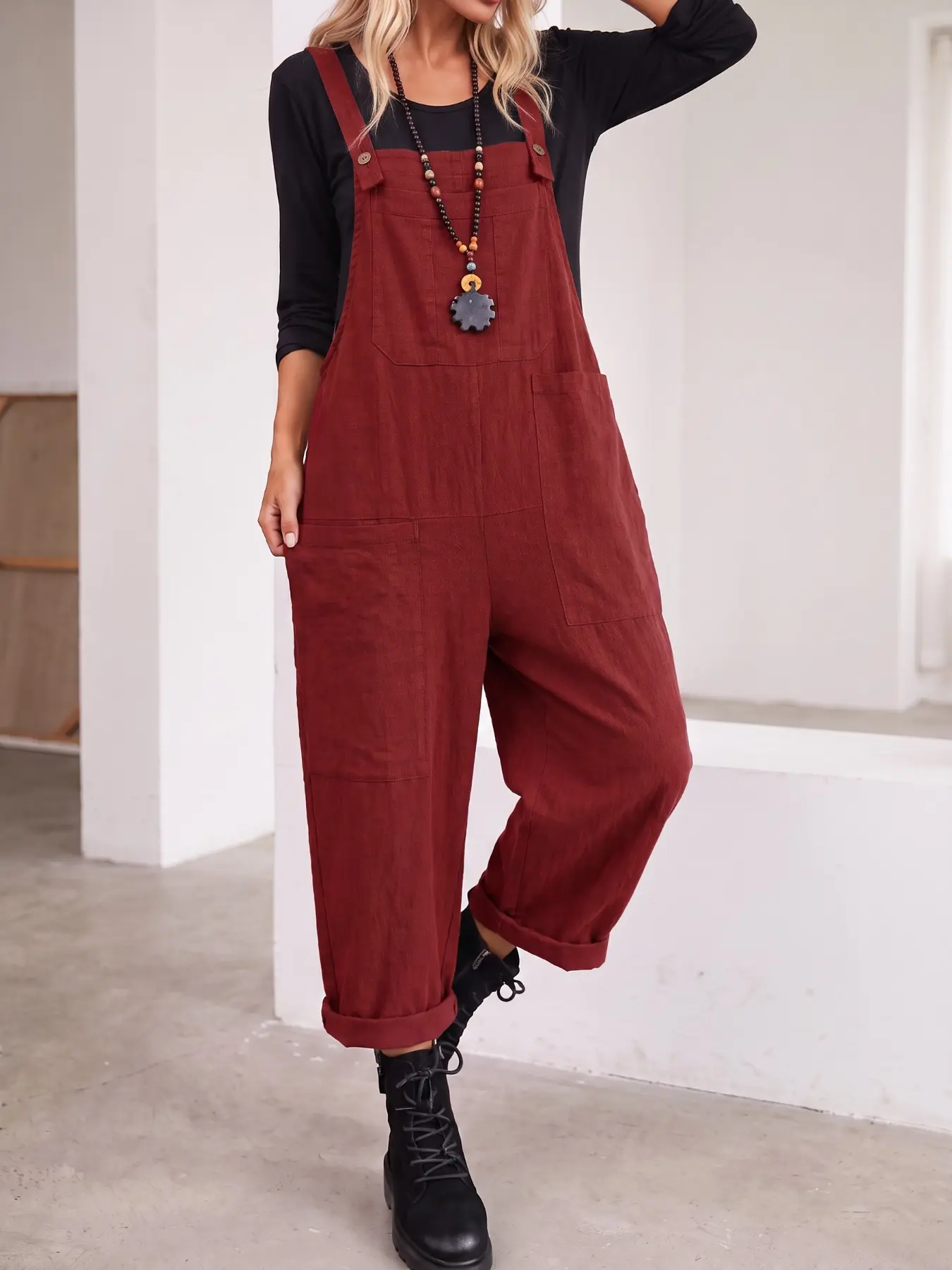 Women's Corduroy Sleeveless Overalls Pants, Irregular Height Pockets Design, Fashionable Casual Loose Fit Long Pants Jumpsuit, Fall & Winter