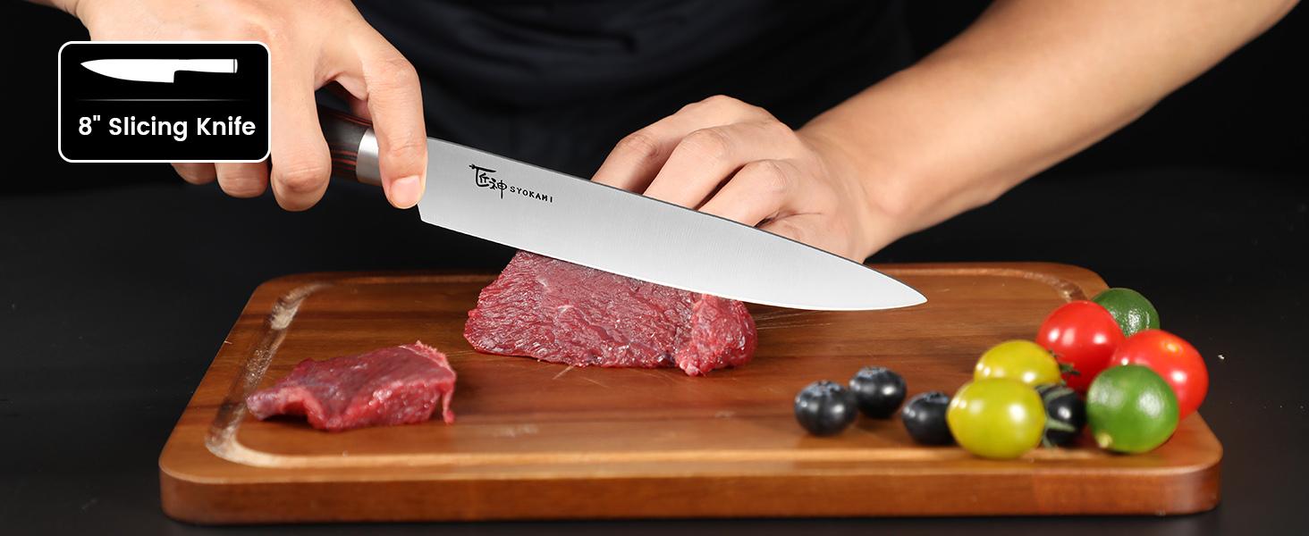 【TikTokShopSpringGlowUp】SYOKAMI Knife Set 7 Piece Japanese Style Kitchen Knife Set With Foldable Magnetic Acacia Wood Block Sharp High Carbon Stainless Steel Knives Set for Kitchen with Anti-slip Ergonomic Handle, Mother's Day Gift