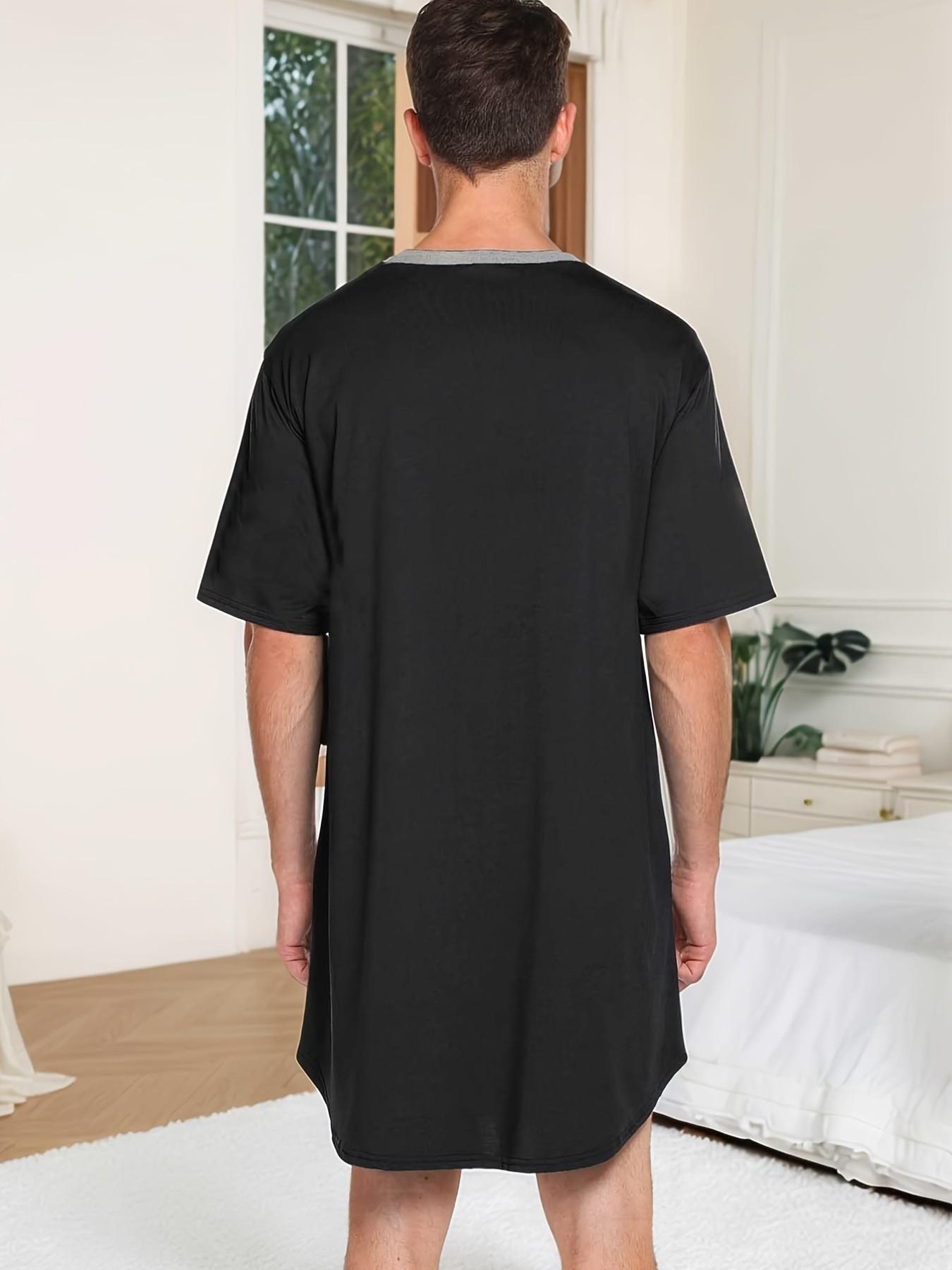 Men's Summer Lightweight Short Sleeve Sleepwear, Casual Loose Fit V-Neck One-Piece Pajamas, Comfortable Home Wear for Men, Night Sleepwear