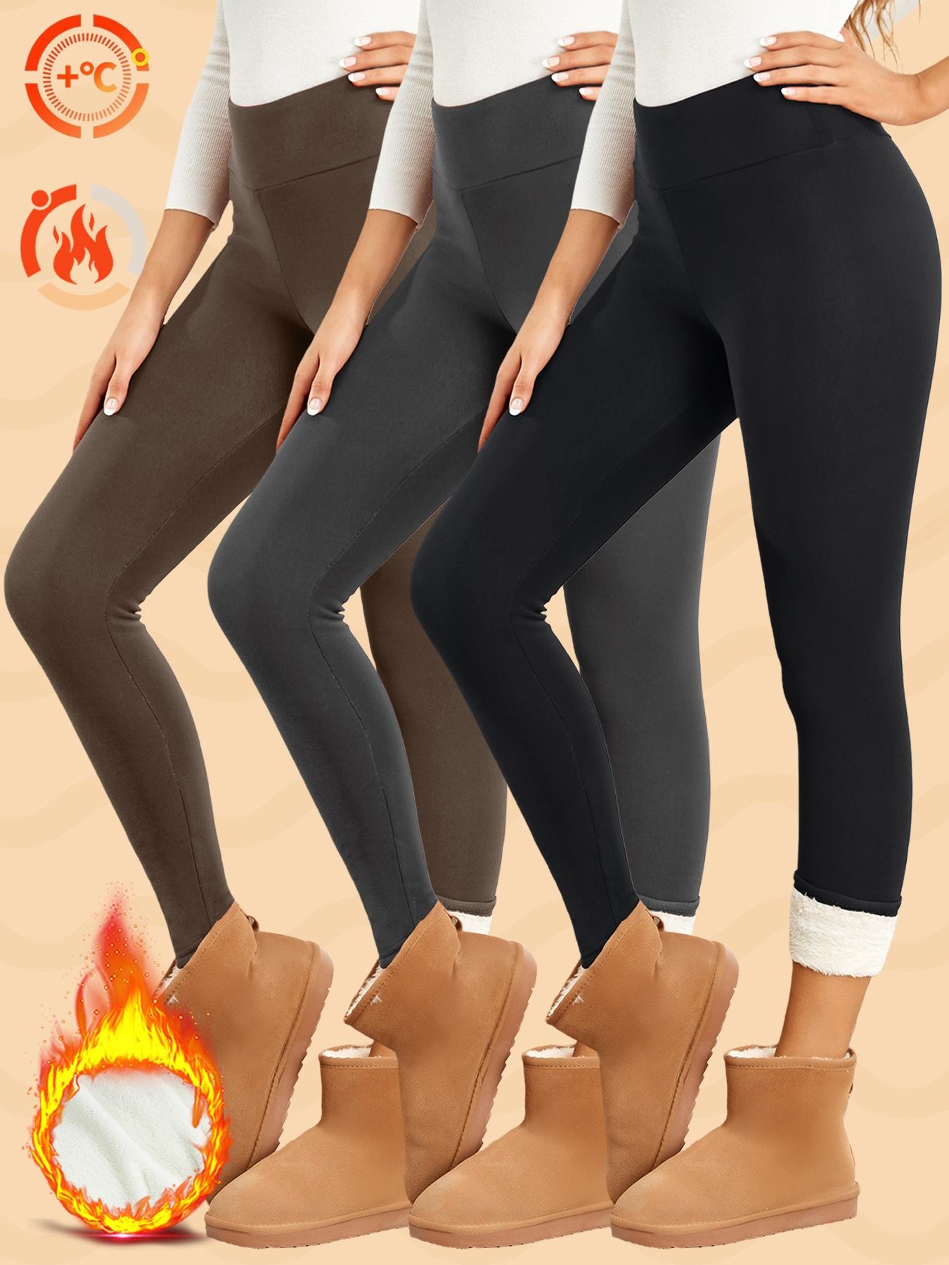 Women's Winter Fleece Lined Leggings, High Waist Warm Long Pants, Sporty Casual Daily Wear, Pack of 3, Thickened & Comfortable