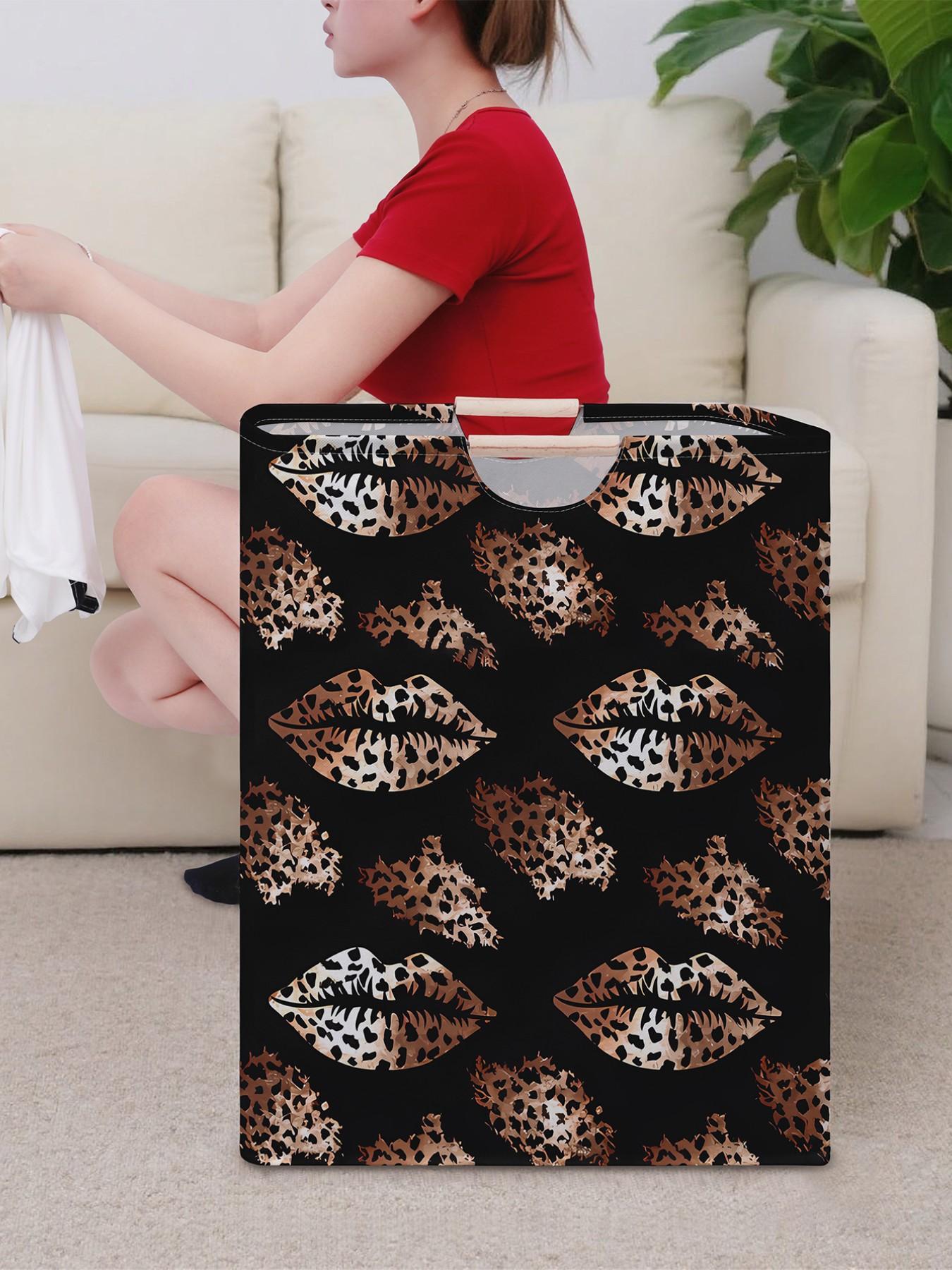 Lips Pattern Printed Open Storage Box, Foldable Laundry Basket with Handle, Home Bathroom Collapsible Clothes Organizer Bucket, Folding Laundry Basket