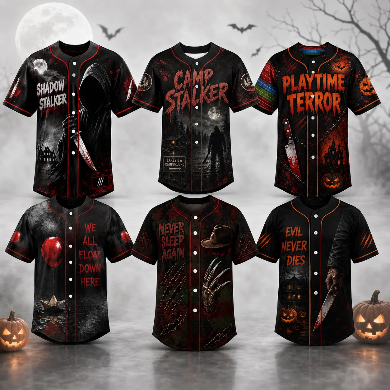 Horror Slasher Baseball Jersey for Adults Youth, Classic Horror Movie Characters Shirt, Spooky Squad Halloween Uniform, Halloween Party Costumes, Halloween Gifts