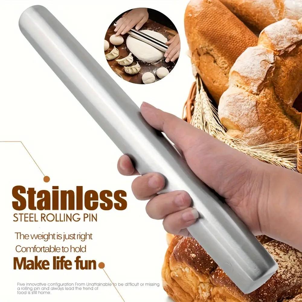 Reusable Stainless Steel Rolling Pin, Washable Baking Tool, Ideal for Sugar Cookies, Pie, Dumplings, Pizza Dough, Lightweight Hollow Design