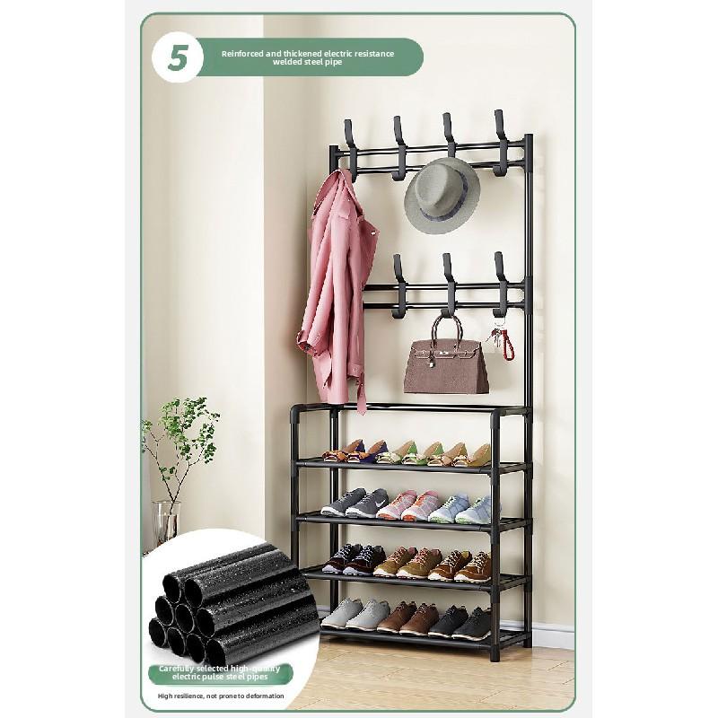 5-Tier Durable Rectangle Metal Fabric Shoe Rack Organizer - Hangable Vertical Rack with Movable Hooks, Stackable Single Unit for Entrance Hall, Balcony, Closet Storage, House Organizers
