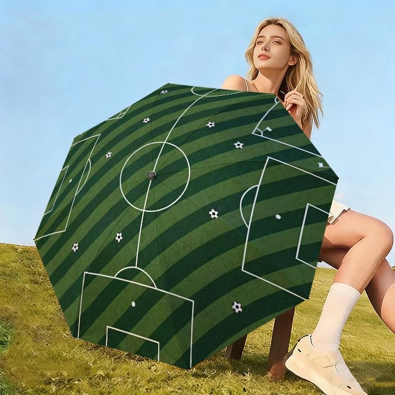 Football Field Pattern Umbrella, Automatic Folding, Sun Protection, Durable 8-Rib, Outdoor Use, Great Gift, World Cup Umbrella