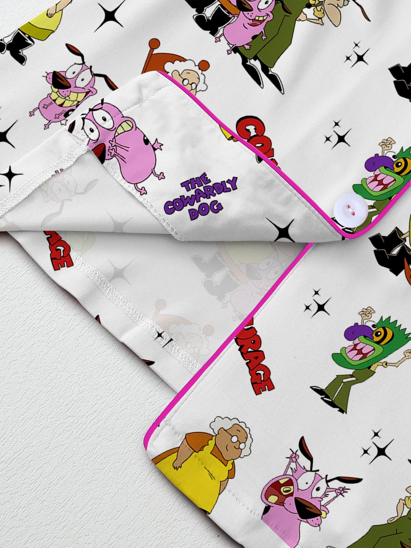 Courage the Cowardly Dog Cartoon Pajama Set, Loose-Fitting Short Sleeve Sleepwear, Comfortable Wear-Outside Pajamas, Perfect Gift