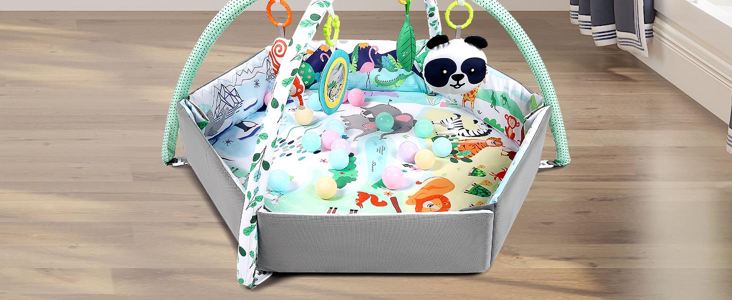 4-in-1 Tummy Time Mat Baby Activity Play Mat with 6 Infant Learning Sensory Toys for Floor Toddler Motor Skill Development Babies Ball Pit 18 Ocean Balls Cute 4-in-1 Tummy Time Mat Baby Activity Play Mat with 6 Infant Learning Sensory Toys for Floor Toddler Motor Skill Development Babies Ball Pit 18 Ocean Balls Cute