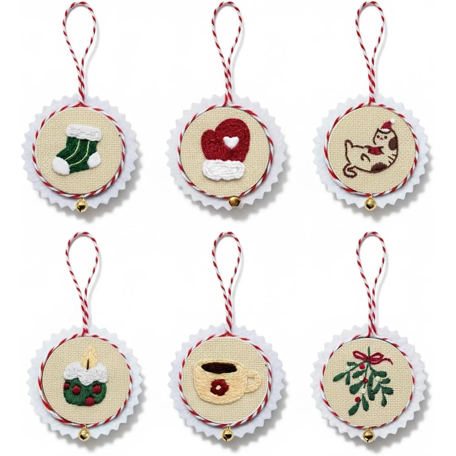 Personalized Christmas Embroidery Ornament Kit, Set of 6 DIY Wreath Decorations with Customizable Letters –  Holiday Ornaments for Tree &  – Rustic Christmas Decor