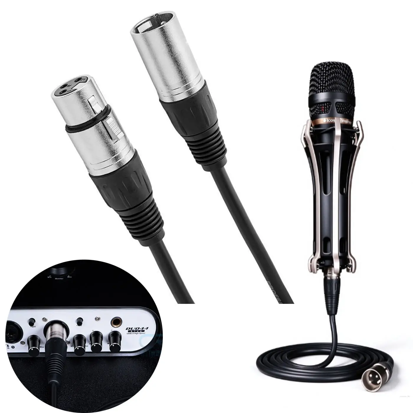 1m XLR Microphone Cable, Male to Female, Copper Core, Silver Color Plating, Metal Connectors, PVC Jacket, for Audio Equipment