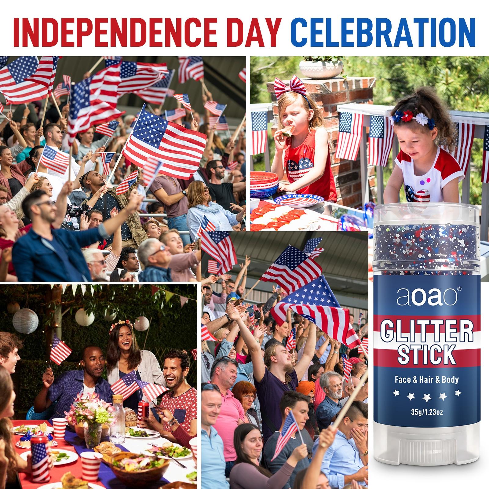 July 4th Glitter Stick, Blue Body and Hair Glitter, Perfect for Independence Day Party, Holiday Makeup, Football World Cup USA Makeup，World Cup Usa Team Glitter Stick