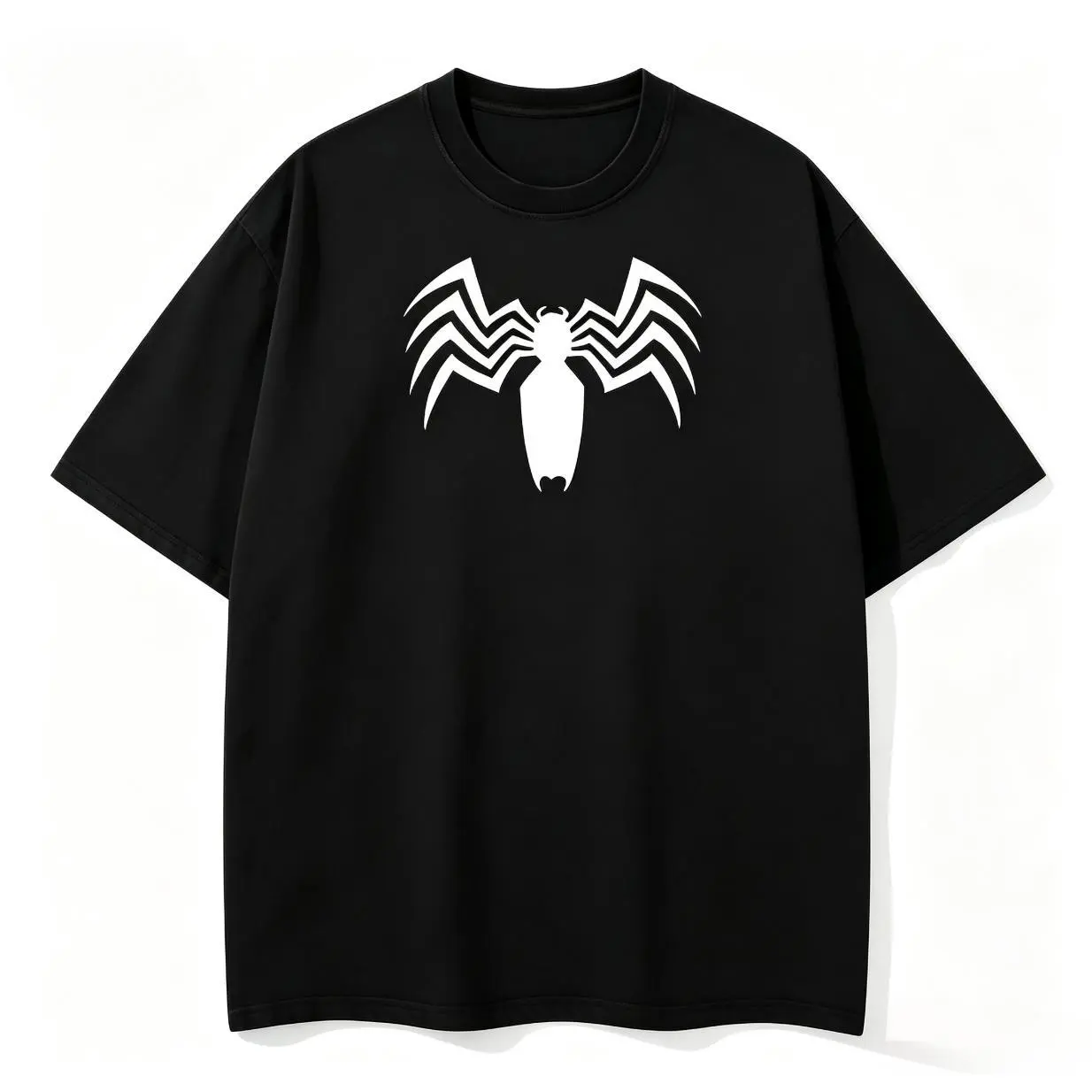100% pure cotton washed T-shirt with dark style Spider print, oversized lightweight acid-washed T-shirt, TV show pattern top, cotton gift T-shirt, suitable for comic lovers and movie enthusiasts Crewneck Shortsleeve