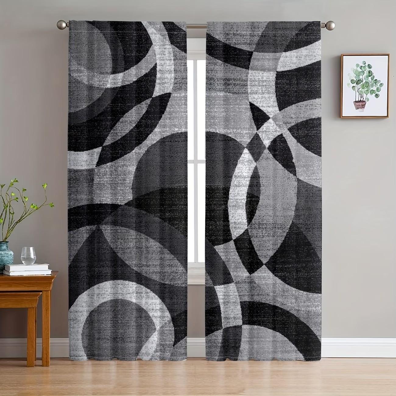 2 pieces of modern art geometric circle printed curtains, made of polyester with semi-transparent texture, machine washable, suitable for bedrooms, living rooms and home decoration curtains