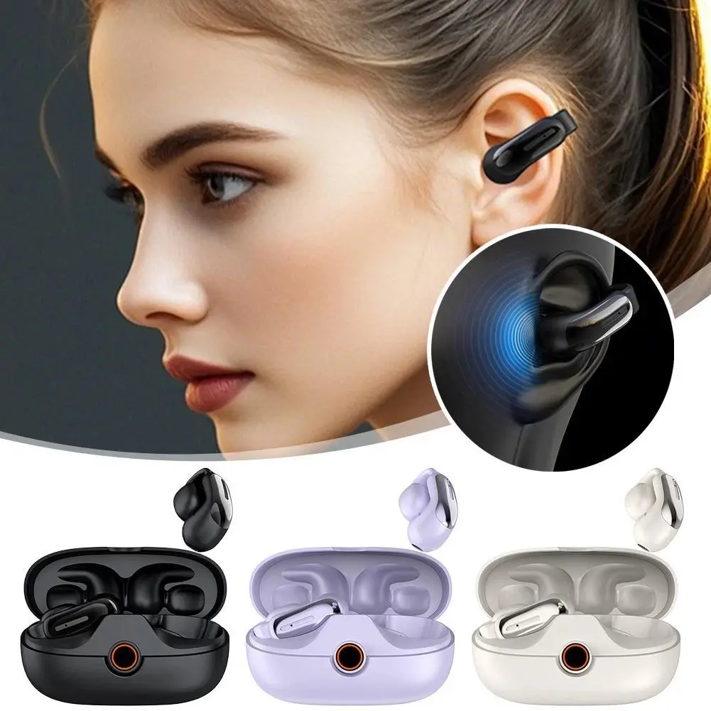 Open earbud clip on AI translation headphones, real-time face-to-face translation, with ear hooks, suitable for sports running and cycling
