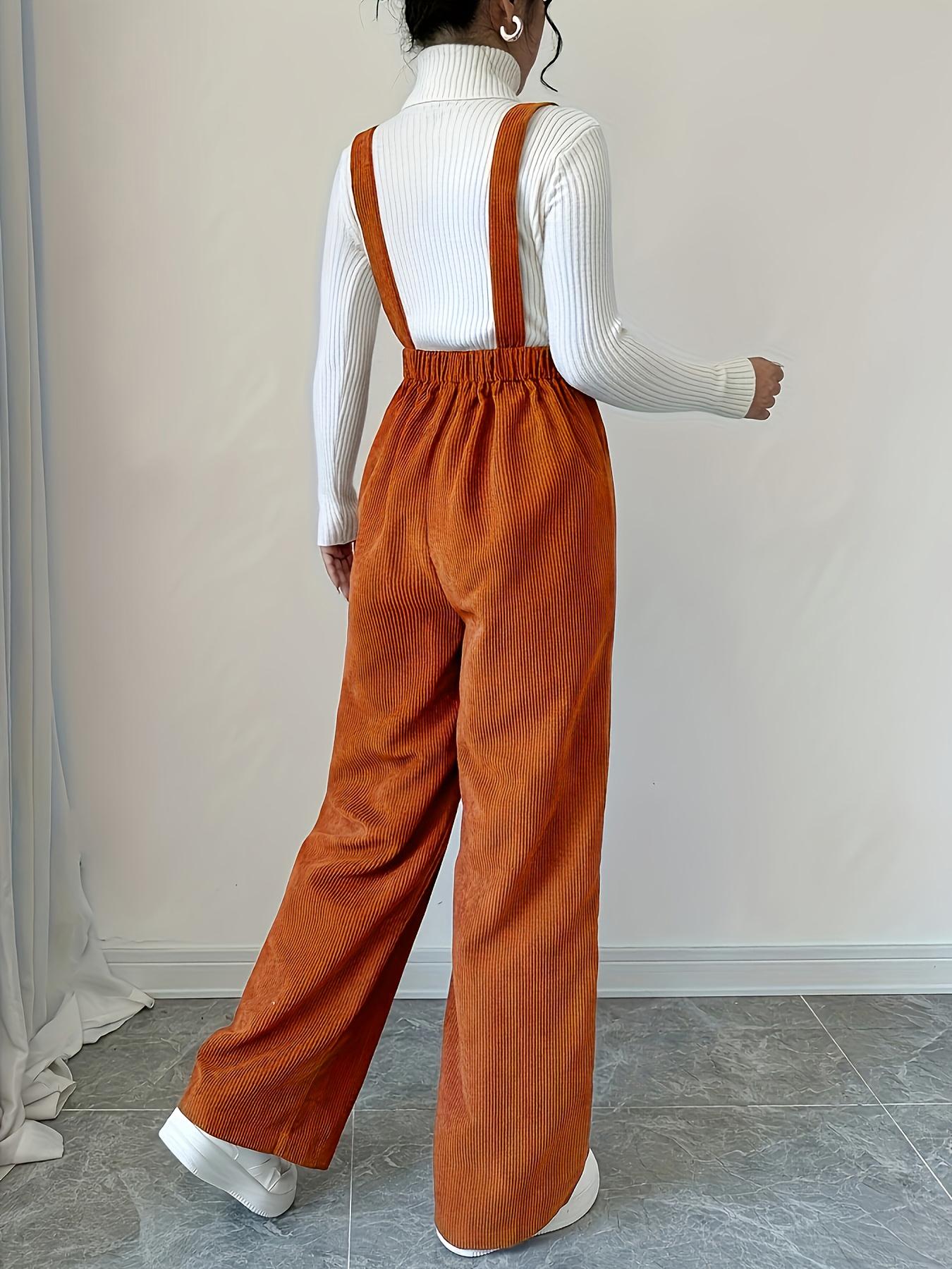 Women's Casual Woven Jumpsuit Overalls with Adjustable Straps, Button Front Design, Fitted Style for Fall & Winter Seasons