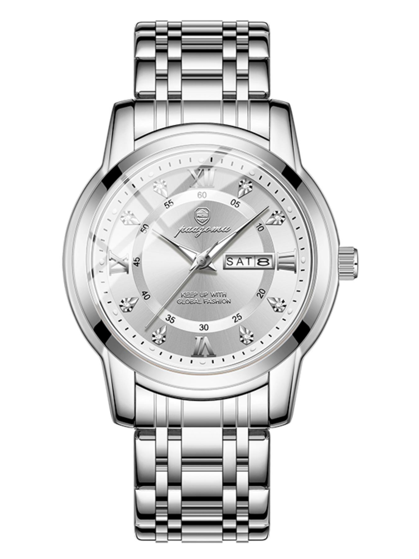 Paazomu Luxury Men's Watch, Waterproof Luminous Date, Stainless Steel Sport Fashion, Quartz Watch for Men, Stylish Male Clock