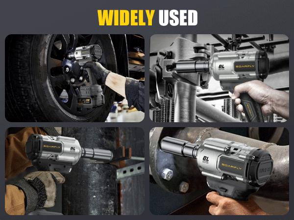 SOARFLY 1200NM (900FT-LBS) Cordless lmpact Wrench, For Automobiles, Trucks, 2x 4.0Ah Batteries, Fast Charger, 3000RPM, 5 Sockets & 1 Extension Bar