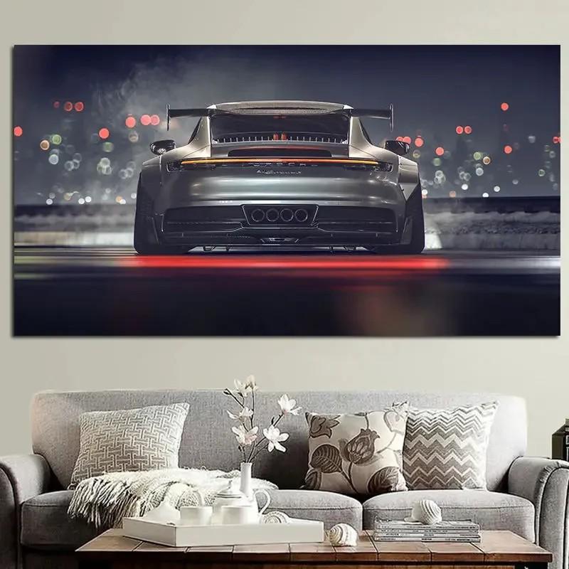 1pc Modern Wall Art Black Supercar 911 GT Back View, HD Canvas Print Poster, Home, Living Room, Corridor, Decoration Painting