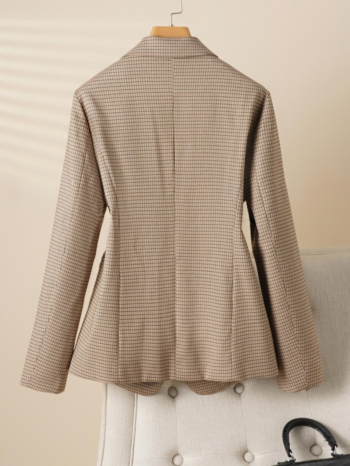 Women's Plaid Lapel Blazer Jacket, Spring & Fall Fashion Long Sleeve Office Wear, Casual Elegant Outerwear for Women, Business Attire Clothes