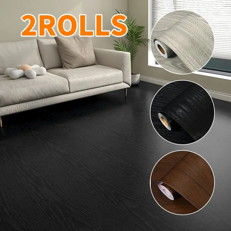 【2ROLLS】Retro Realistic Wood Grain Pattern Self-Adhesive Peel and Stick Flooring Stickers, Durable PVC Material Flooring Decoration Stickers,Suitable for smooth floors in kitchens, living rooms, and furniture surfaces, Easy to Apply，Vinyl