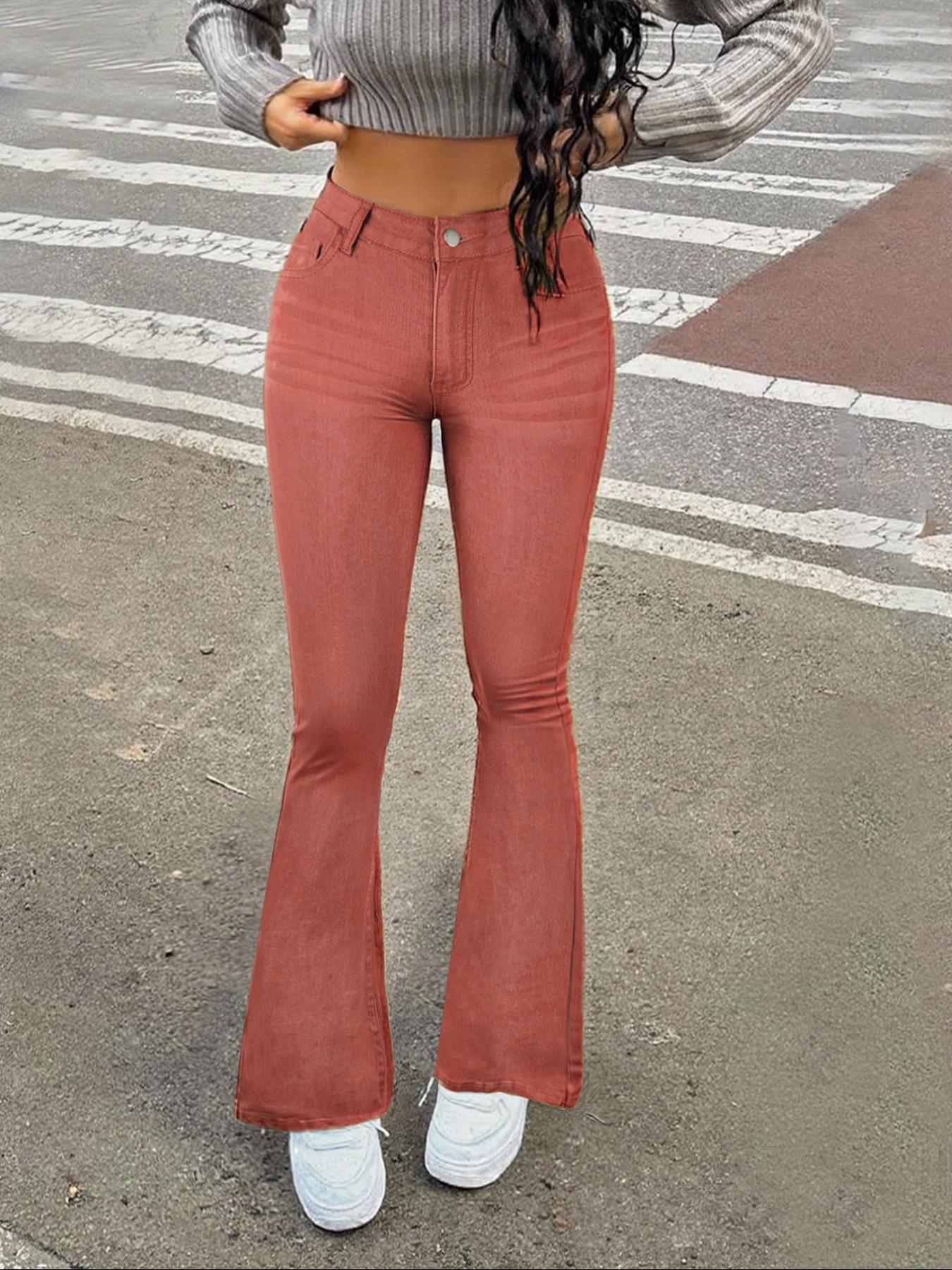 Women's Mid-rise Washed Stretch Skinny Flared Jeans, Hip-lifting Slim Flared Pants