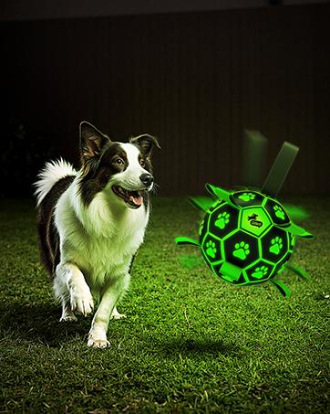 Glow in The Dark Dog Toys Soccer Ball with Straps, Outdoor Interactive Dog Toys Puppy Birthday Gifts, Dog Tug Water Toy, Light Up Dog Balls for Small & Medium Dogs（6 Inch Size 2）