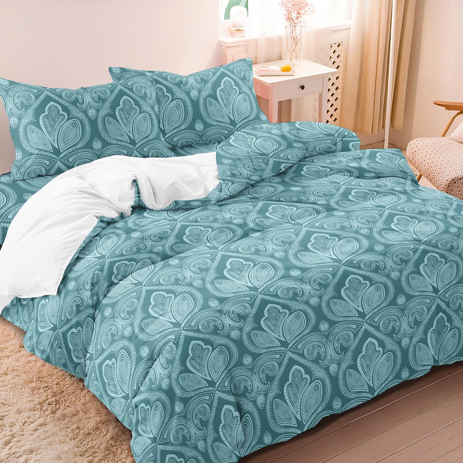 Mandala Floral Pattern Decorative Duvet Cover Set, 3-Count Set Including 1 Duvet Cover & 2 Pillowcases without Filler, Soft and Comfortable for Home Bedroom