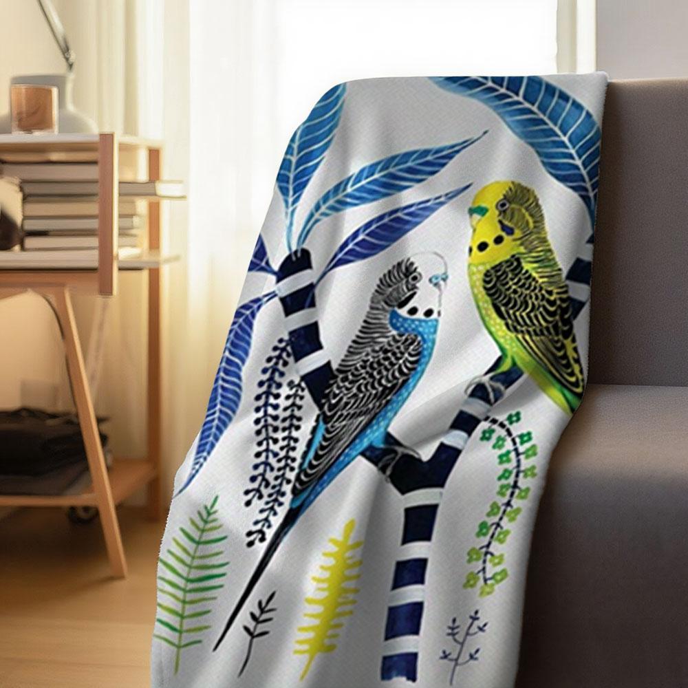 Blanket, single-sided printed, Chinese-style parrot 2D pattern, soft, comfortable, durable and odorless, thick fur blanket, bedroom warming blanket, couple exclusive blanket, extra-large sofa bla
